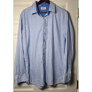 DUCHAMP LONDON Slim Fit Blue Gingham Dress Shirt Mens 18 XXL
